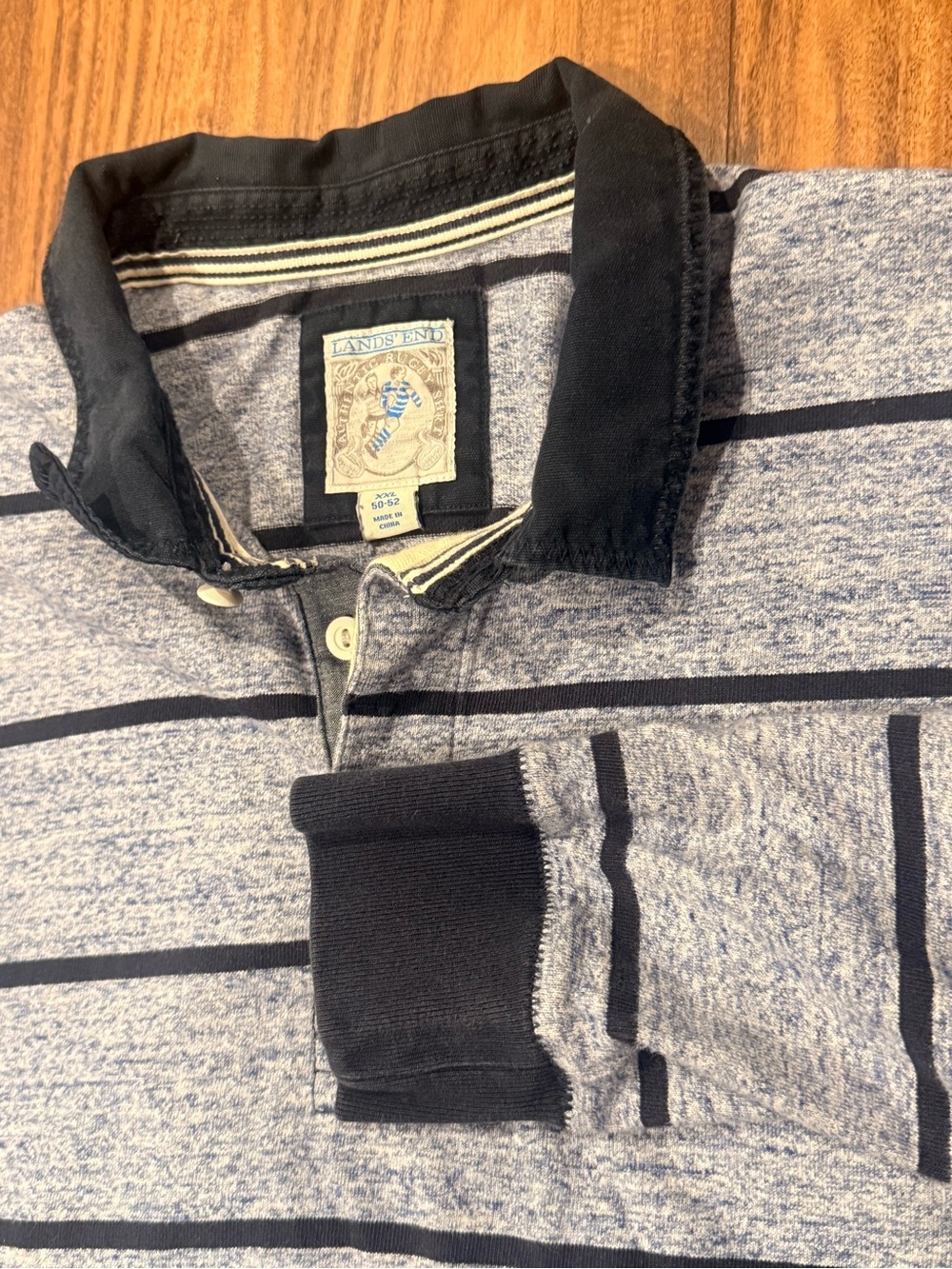 Vintage Land's End Rugby Polo Shirt Long Sleeve Mens XXL Blue Stripe